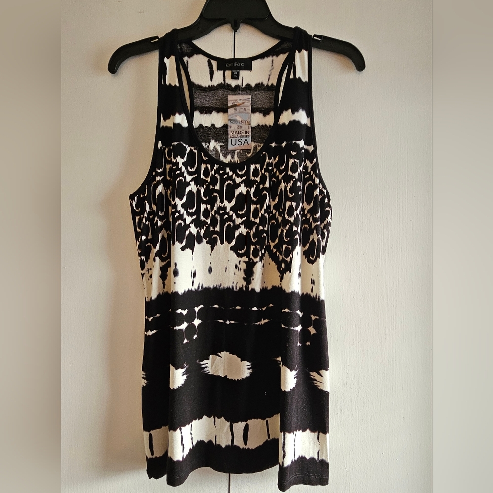 NWT Karen Kane Tank Top Black White Geometric Design Racerback Size XL - Picture 1 of 7